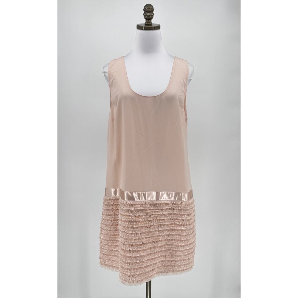 Erin Fetherston Anthropologie Pink Fringe Hem Scoop Neck Sleeveless Dress Sz 12